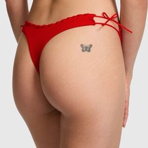 PINK COTTON SIDE TIE THONG PANTY Red XL Sexy Bright Vermillion